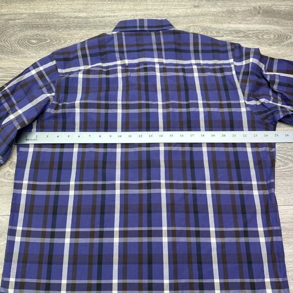 Bugatchi Dress Shirt Men's Large Blue Purple Plaid Geometric Flip Cuff Button Up - Picture 11 of 16
